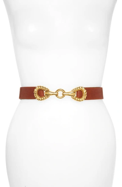 Shop Raina Rider Circle Clasp Leather Belt In Cognac