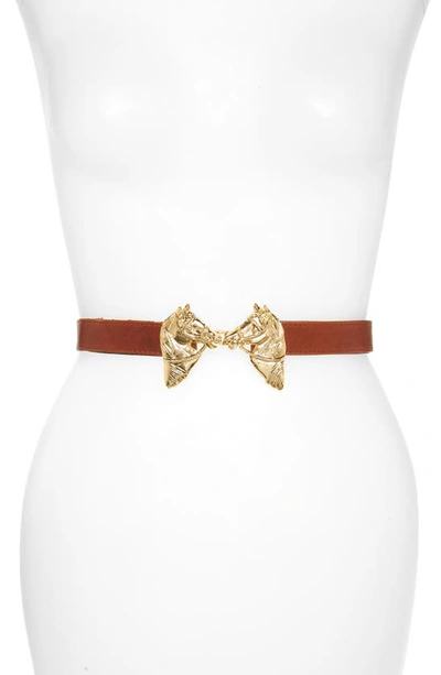 Shop Raina Harvey Horse Clasp Leather Belt In Cognac