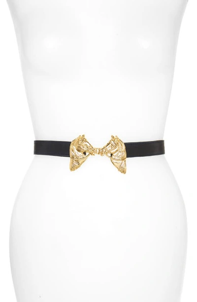 Shop Raina Harvey Horse Clasp Leather Belt In Navy