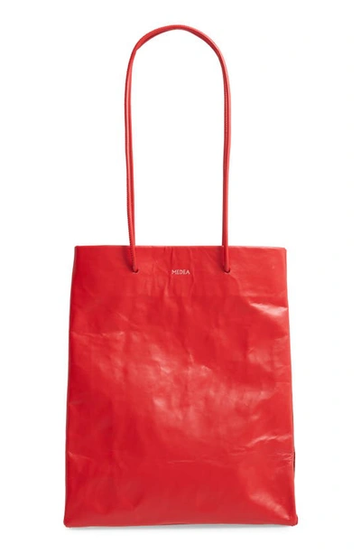 Shop Medea Tall Busted Leather Tote In Red