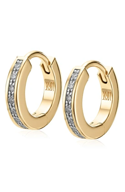 Shop Monica Vinader Fiji Skinny Diamond Huggie Hoop Earrings In Yellow Gold