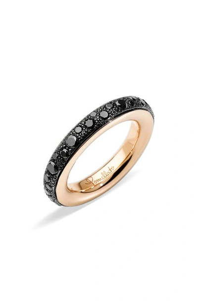 Shop Pomellato Iconica Small Diamond Stacking Ring In Rose Gold/ Black Diamond