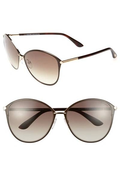 Shop Tom Ford Penelope 59mm Gradient Cat Eye Sunglasses In Shiny Rose Gold/ Dark Brown