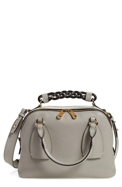 Shop Chloé Medium Daria Leather Day Bag In Stormy Grey