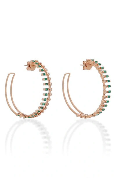 Shop Shay Dot Dash Emerald & Diamond Hoop Earrings In Rose Gold/ Dia/ Emerald