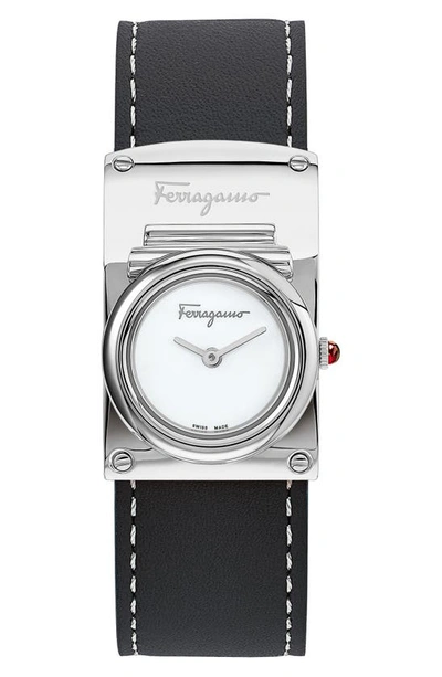 Shop Ferragamo Boxyz Leather Strap Watch, 23mm X 39mm In Black/ White/ Silver