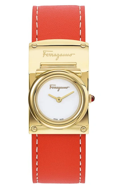 Shop Ferragamo Boxyz Leather Strap Watch, 23mm X 39mm In Orange/ White/ Gold