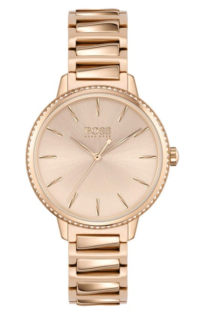 Shop Hugo Boss Signature Bracelet Watch, 34mm In Carnation Gold