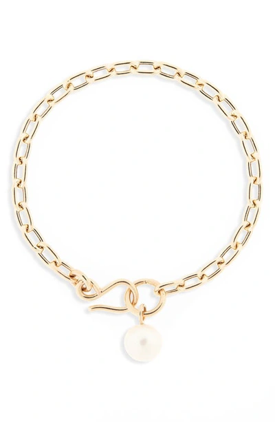 Shop Zoë Chicco Freshwater Pearl Chain Bracelet In Yellow Gold