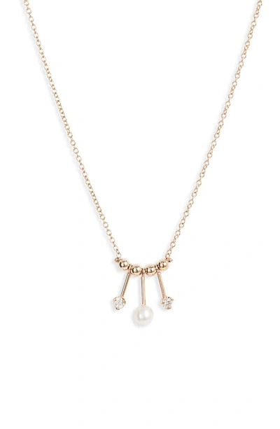 Shop Zoë Chicco Pearl & Diamond Mobile Necklace In Yellow Gold