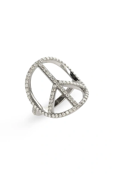 Shop Sheryl Lowe Peace Sign Ring In Silver