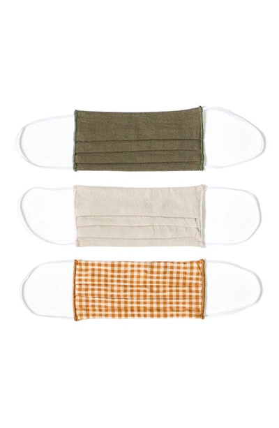 Shop Lost + Wander 3-pack Pleated Face Masks In Olive/ Stone/ Yellow