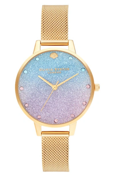 Shop Olivia Burton Under The Sea Glitter Ombré Dial Mesh Strap Watch, 34mm In Gold/ Multi/ Gold