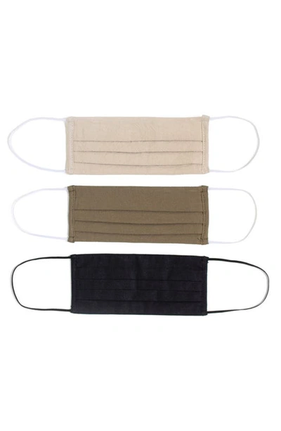 Shop Lost + Wander 3-pack Pleated Face Masks In Olive/ Stone/ Black