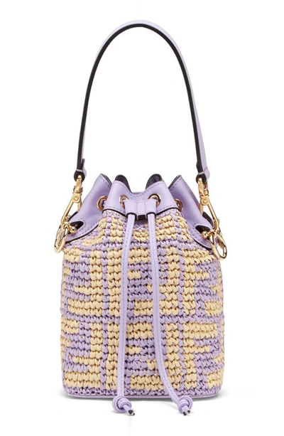 Shop Fendi Small Mon Tresor Woven Raffia Bucket Bag In Purple