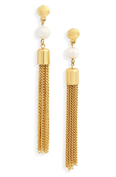 Shop Karine Sultan Freshwater Pearl Tassel Drop Earrings In Gold