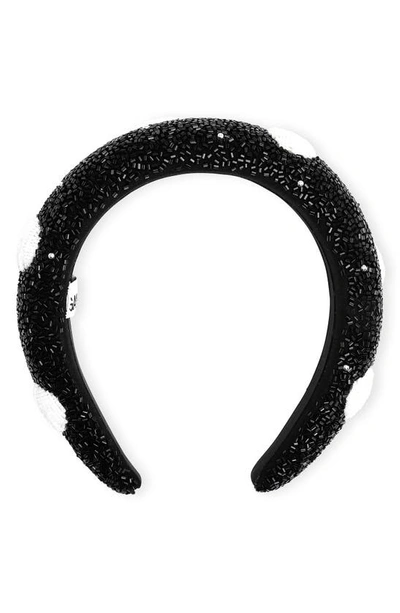 Shop Ganni Beaded Padded Headband In Black