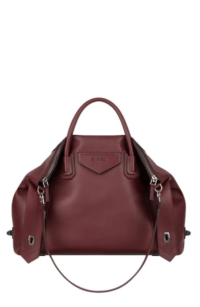 Shop Givenchy Antigona Soft Medium Leather Satchel In Aubergine