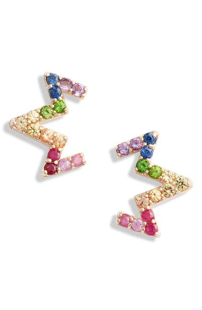 Shop Anzie Rainbow Zigzag Stud Earrings In Gold/ Rainbow