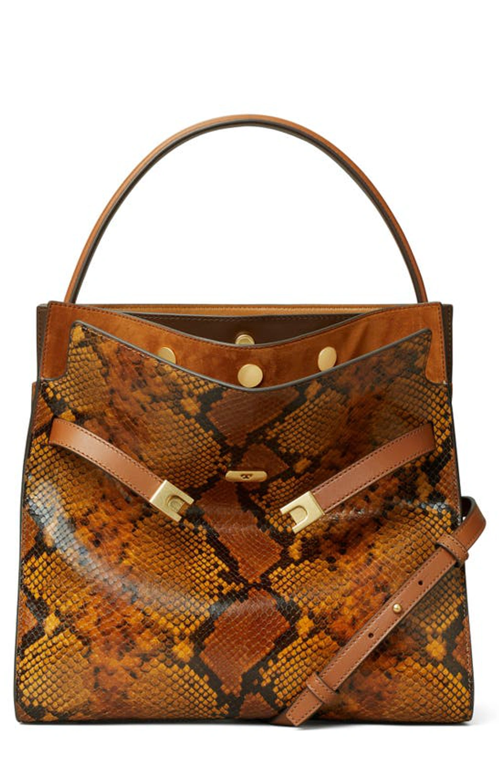 Tory Burch Lee Radziwill Snakeskin Print Small Leather Bag In Dark Caramel ModeSens