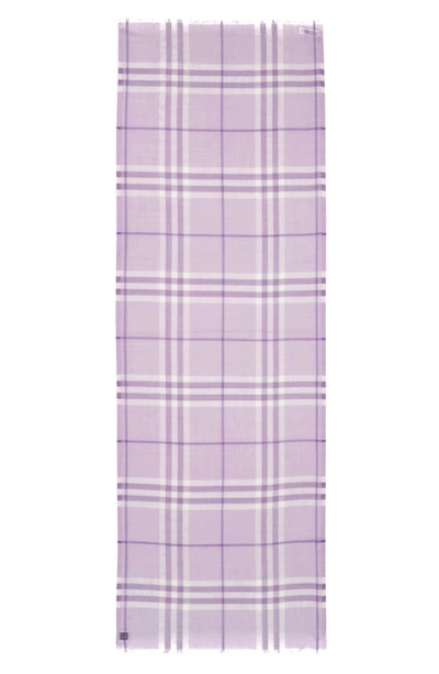 Shop Burberry Giant Check Wool & Silk Gauze Scarf In Pale Thistle