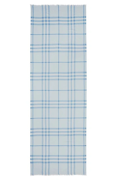 Shop Burberry Giant Check Wool & Silk Gauze Scarf In Soft Blue
