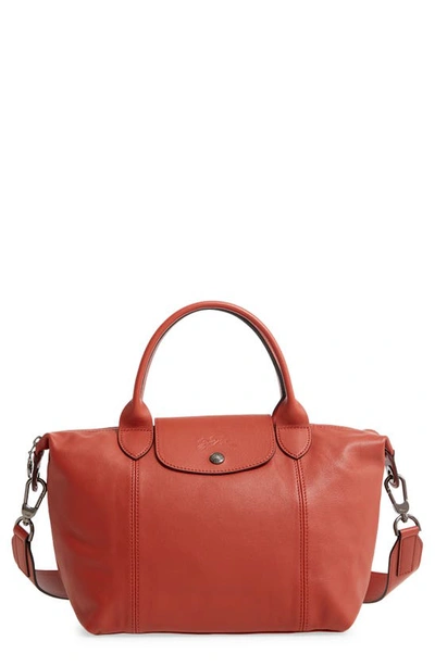Shop Longchamp Le Pliage Cuir Leather Shoulder Bag In Sienna
