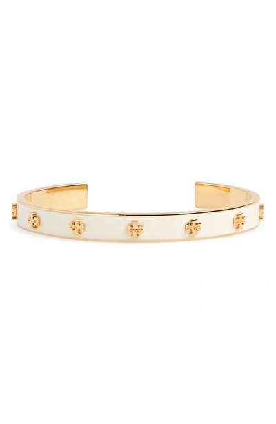 Shop Tory Burch Kira Enamel Cuff Bracelet In Tory Gold / New Ivory