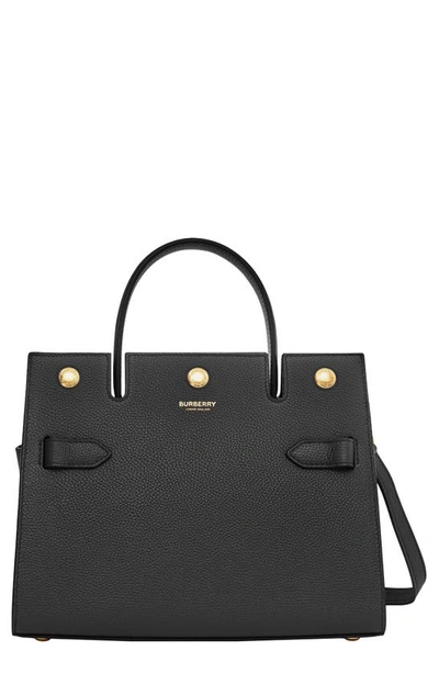 Shop Burberry Mini Title Leather Bag In Black