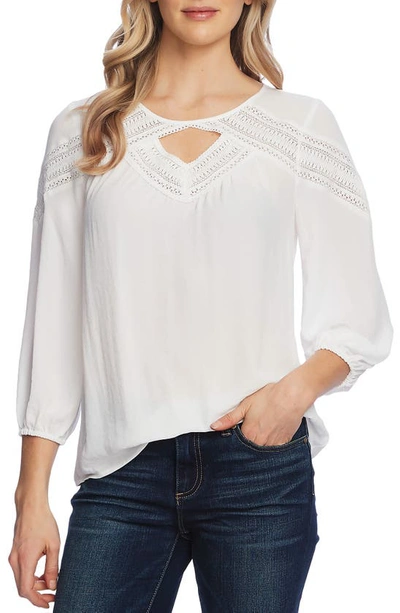 Shop Vince Camuto Chevron Lace Inset Top In Pearl Ivory
