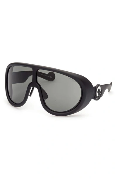 Shop Moncler 73mm Oversize Shield Sunglasses In Matte Black/ Smoke