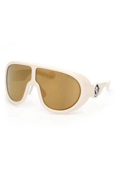 Shop Moncler 73mm Oversize Shield Sunglasses In White/ Yellow Mirror