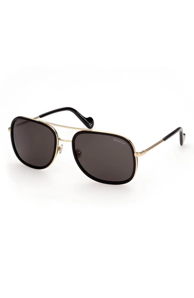 Shop Moncler 61mm Polarized Aviator Sunglasses In Black/ Gold/ Smoke