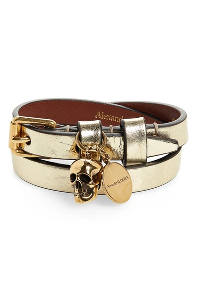 Shop Alexander Mcqueen Metallic Double Wrap Bracelet In Gold