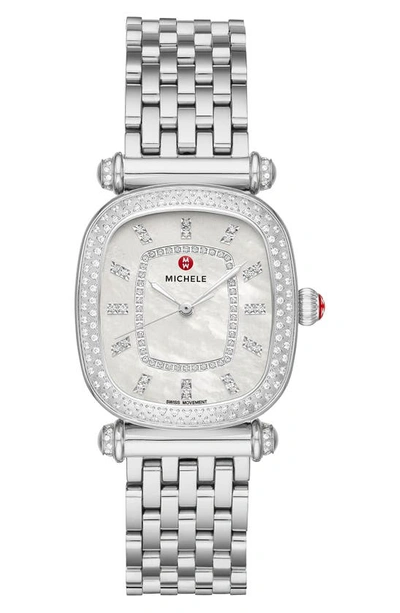 Shop Michele Caber Isle Diamond Dial Diamond Watch Head & Bracelet, 32mm In Silver/ White/ Silver