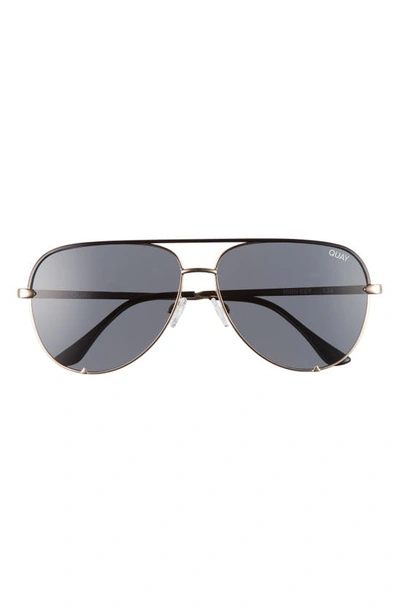 Shop Quay High Key 62mm Oversize Aviator Sunglasses In Black Gold/ Smoke