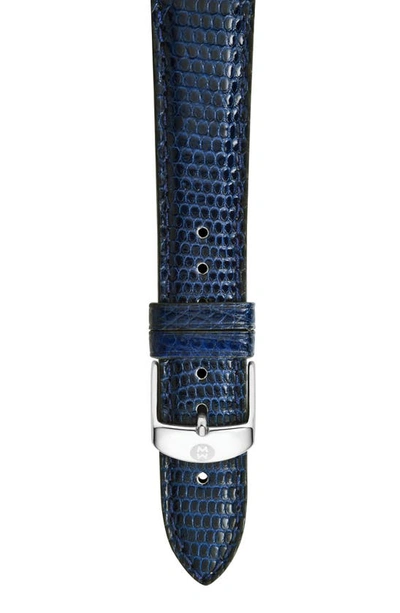 Shop Michele 18mm Leather Watch Strap In Blue