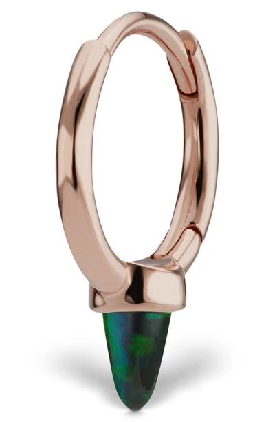 Shop Maria Tash 9.5mm Black Opal Spike Clicker Ring In Rose Gold
