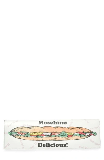 Shop Moschino Sandwich Leather Clutch In Multi
