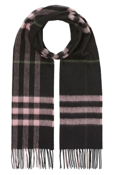 Shop Burberry Giant Icon Check Cashmere Scarf In Black / Peony Pink