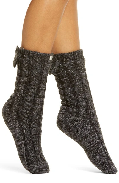 Shop Ugg Laila Bow Fleece Lined Socks In Charcoal / Silver