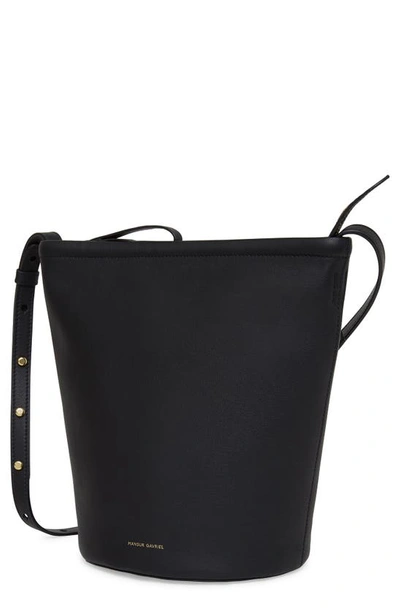 Shop Mansur Gavriel Leather Zip Bucket Bag In Black