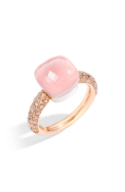 Shop Pomellato Nudo Classic Stone & Diamond Ring In White Gold/ Rose Gold