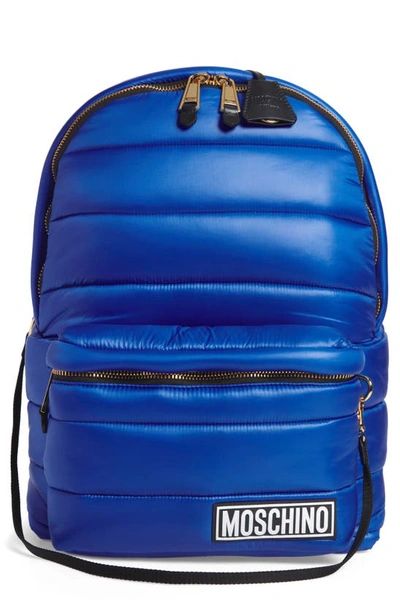 Shop Moschino Puffer Backpack With Hood In Blue