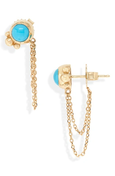 Shop Anzie Bonheur Semiprecious Stone Chain Stud Earrings In Gold
