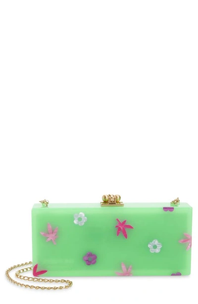 Shop Edie Parker Floral Slim Acrylic Box Clutch In Green Multi