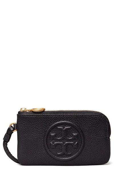 Shop Tory Burch Perry Bombé Leather Card Case In Black