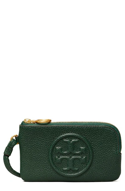 Shop Tory Burch Perry Bombé Leather Card Case In Pine Tree