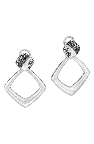 Shop John Hardy Classic Chain Hammered Silver Square Drop Back Earrings In Black/ Silver