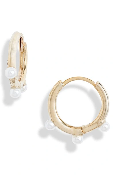 Shop Knotty Imitation Pearl Orb Mini Hoop Earrings In Gold